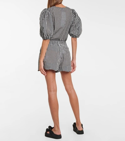 Shop Ganni Checked Seersucker Shorts In Black