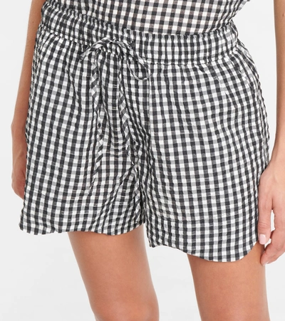 Shop Ganni Checked Seersucker Shorts In Black