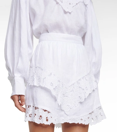 Shop Isabel Marant Étoile Enali Embroidered Linen Miniskirt In White