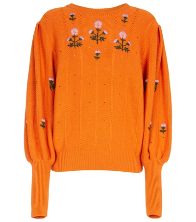 Shop Gucci Floral Wool And Cotton Sweater In Orange