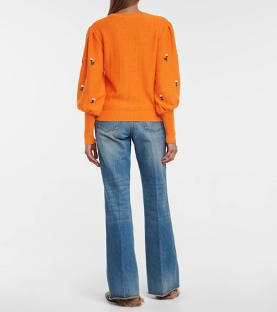 Shop Gucci Floral Wool And Cotton Sweater In Orange