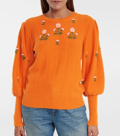 Shop Gucci Floral Wool And Cotton Sweater In Orange
