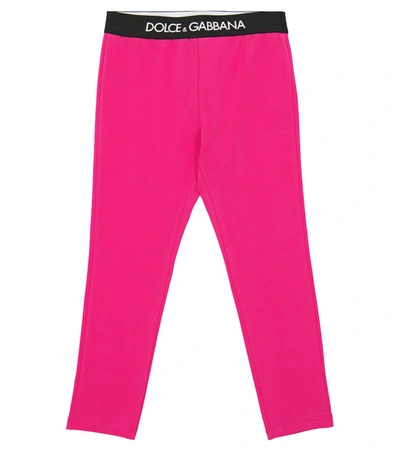 Shop Dolce & Gabbana Logo Stretch-cotton Leggings In Pink