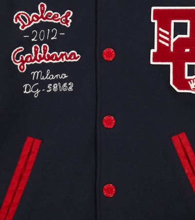 Shop Dolce & Gabbana Printed Cotton-blend Varsity Jacket In Blue