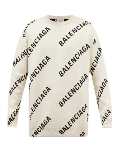 Balenciaga Logo-jacquard Cotton-blend Sweater In Grey | ModeSens