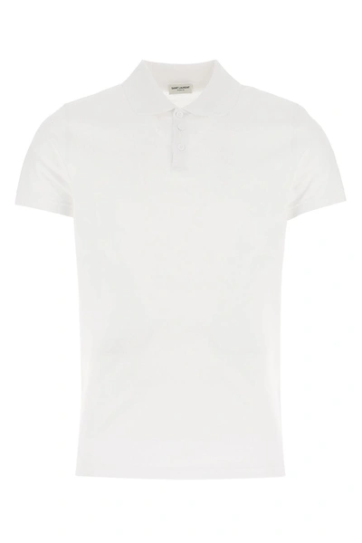 Shop Saint Laurent Monogram Polo Shirt In White