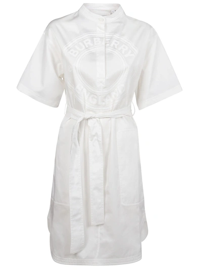 Shop Burberry Logo Graphic Smock Dress In White