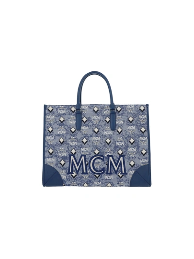 Shop Mcm Visetos Top Handle Tote Bag In Blue