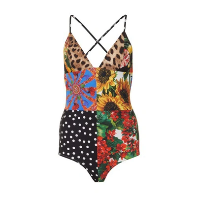 Shop Dolce & Gabbana Patchwork Swimsuit In Multicolor