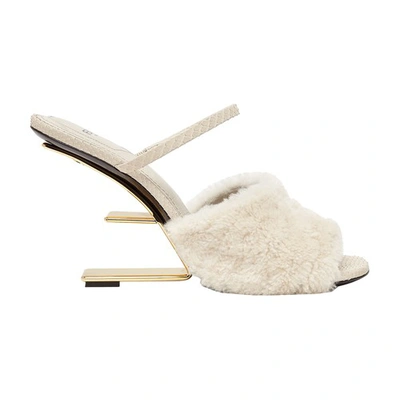 Shop Fendi Sheepskin High-heeled Sandals In Blanc