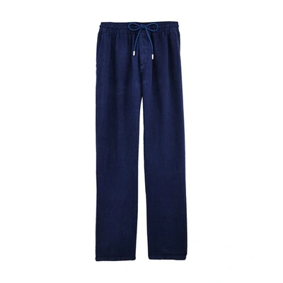 Shop Vilebrequin Pantalon En Lin Homme Uni In Bleu Marine