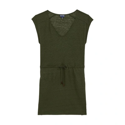 Shop Vilebrequin Short Linen Jersey Dress Solid In Poivre