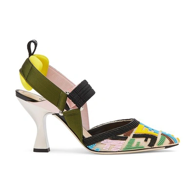 Shop Fendi High-heeled Slingbacks With Multicolour Beads In Multicolore