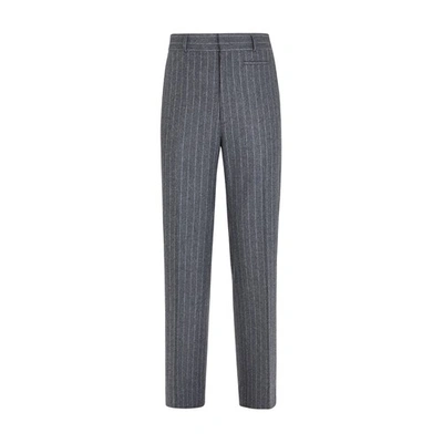 Shop Fendi Grey Wool Trousers In Gris