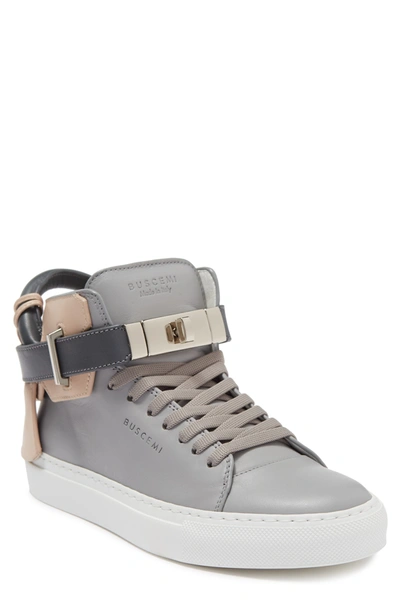 Shop Buscemi 100mm Leather High Top Sneaker In Grey Trio