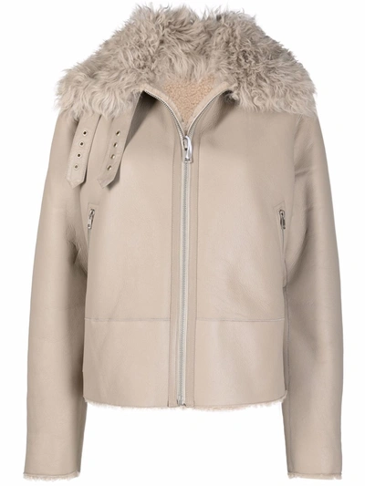 Shop Liska Shearling-trim Sheepskin Jacket In Nude