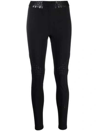 Shop Moncler Logo-waistband High-waisted Leggings In Schwarz