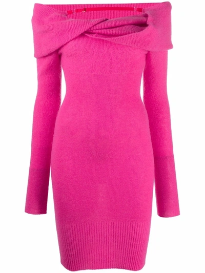 Shop Jacquemus Long-sleeve Ribbed-knit Dress In Rosa