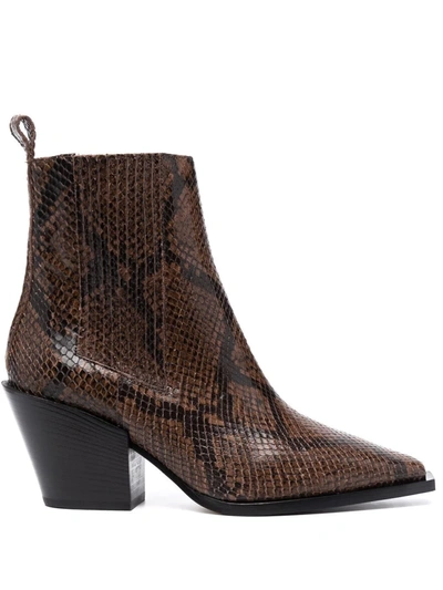 Shop Aeyde Kate Snakeskin-effect Ankle Boots In Braun