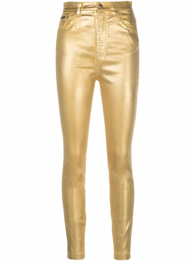 Shop Dolce & Gabbana High-rise Skinny Jeans In Gold