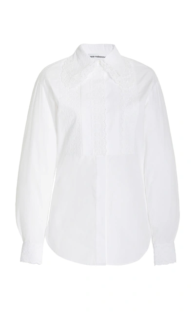 Shop Paco Rabanne Women's Lace-detailed Cotton Poplin Shirt In White