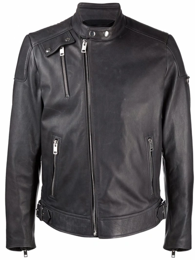 Diesel Leather Biker Jacket In Schwarz