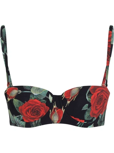 Shop Dolce & Gabbana Rose-print Balconette Bikini Top In Schwarz