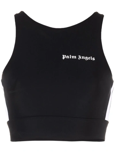 Shop Palm Angels Side-stripe Cropped Top In Black