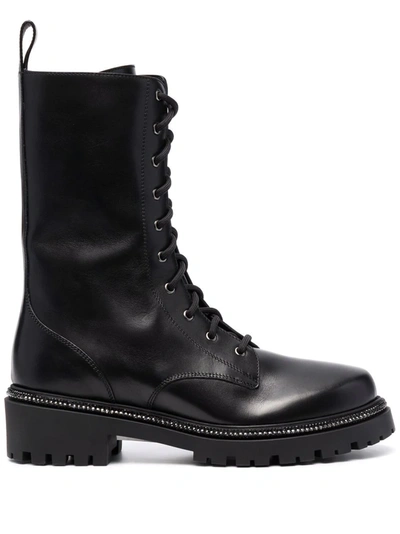 Shop René Caovilla Rhinestone-embellished Combat Boots In Schwarz