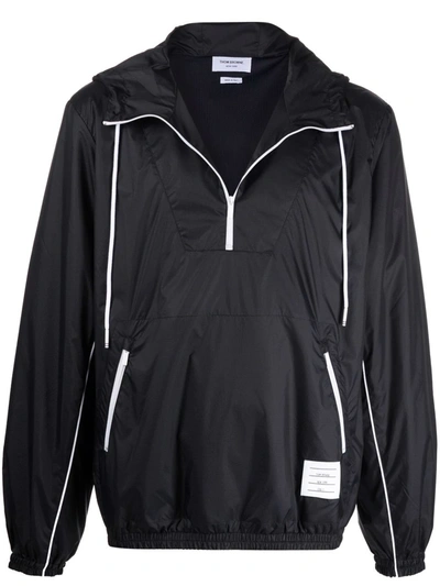 Thom Browne Logo Patch Hooded Jacket In Blau