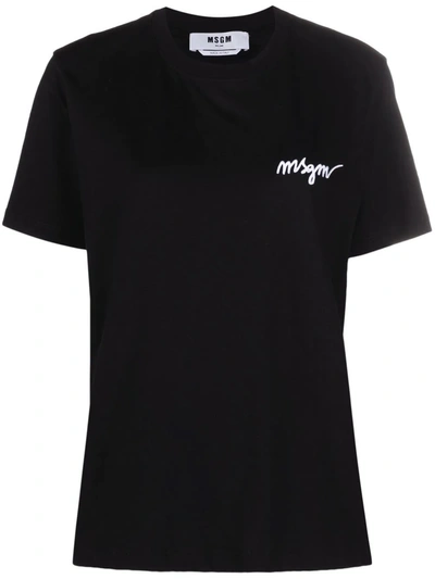 Shop Msgm Chest-logo Crewneck T-shirt In Schwarz