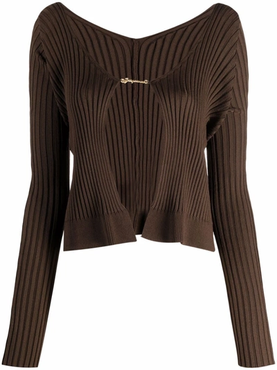 Shop Jacquemus La Maille Pralù Cardigan In Braun