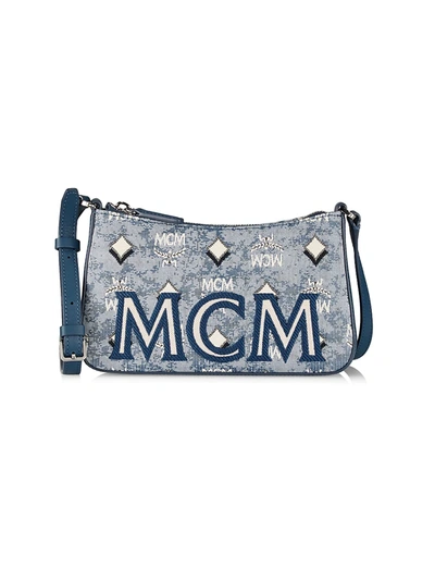 Shop Mcm Women's Mini Vintage Jacquard Shoulder Bag In Blue