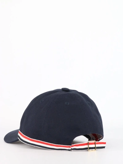 Shop Thom Browne Blue Cap With White Embroidery
