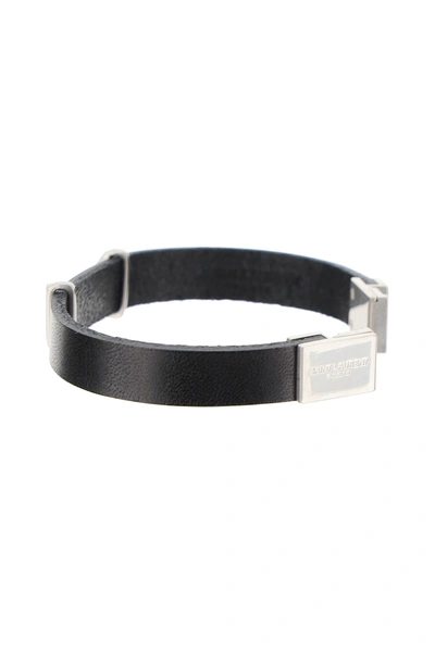 Shop Saint Laurent Ysl Leather Bracelet In Black