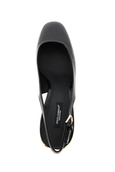 Shop Dolce & Gabbana Patent Leather Slingback With Dg Karol Heel In Black,gold
