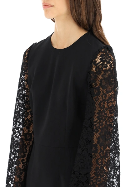 Shop Dolce & Gabbana Mini Dress With Cordonetto Lace Sleeves In Black