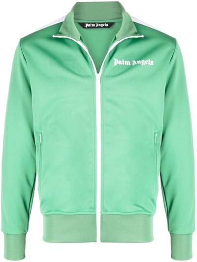 Shop Palm Angels Logo-print Zip-front Track Jacket In Green