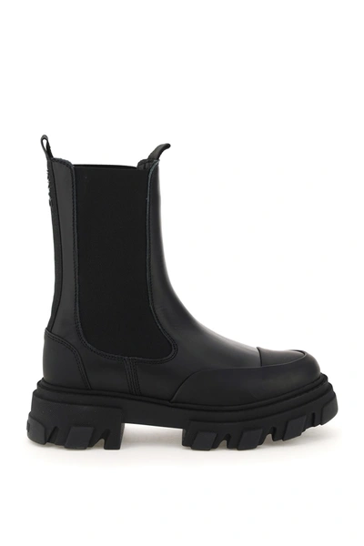 Shop Ganni Leather Mid Chelsea Boots In Black (black)