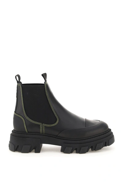 Shop Ganni Leather Chelsea Boots In Black (black)