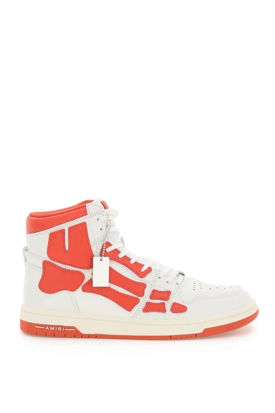Shop Amiri Skel Hi-top Leather Sneakers In White Red (white)