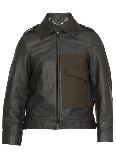 Shop Maison Margiela Leather Jacket In Black+bright Green Details