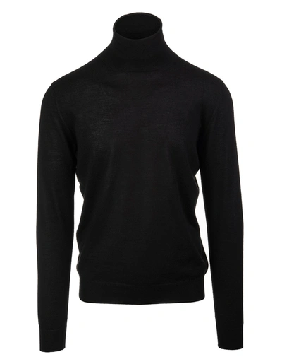 Shop Fedeli Man Black Turtleneck Pullover In Cashmere And Silk In Nero