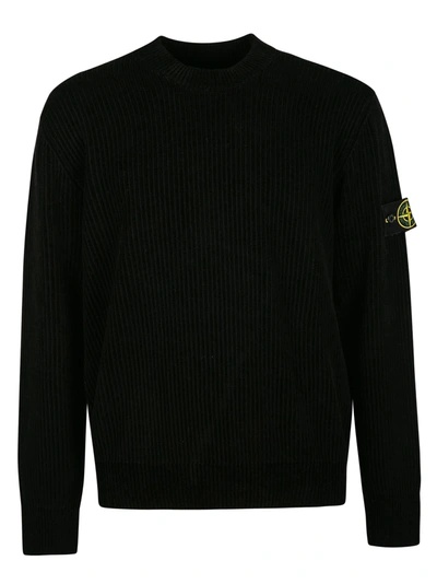 Shop Stone Island Logo Patched Plain Knit Sweatshirt In Black