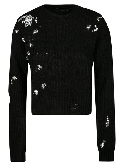 Shop Dsquared2 Crystal Embellished Knit Sweater In Black