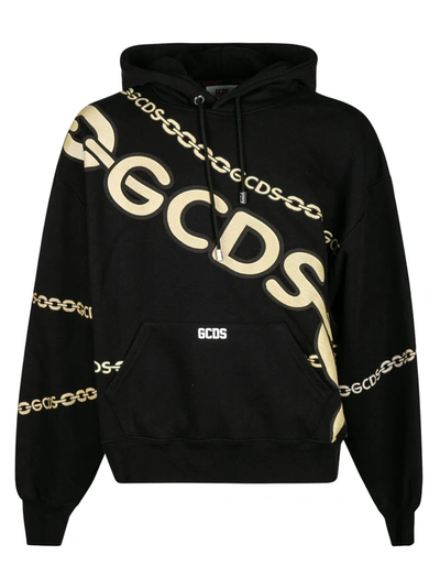 Shop Gcds Chain Logo Print Hoodie In Black/gold