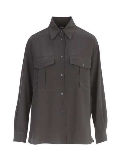 Shop Aspesi Silk Shirt W/two Pockets In Grey
