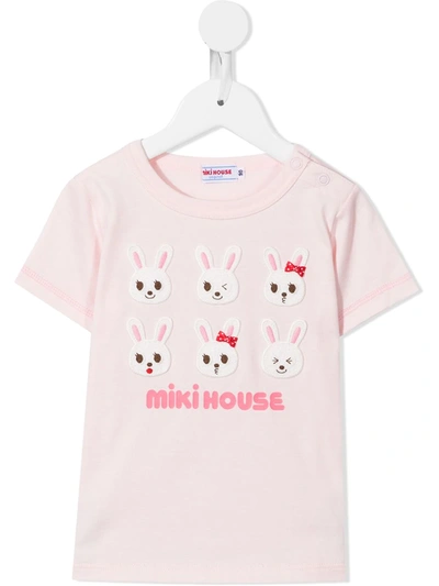 Shop Miki House Bunny Logo Print T-shirt In 粉色
