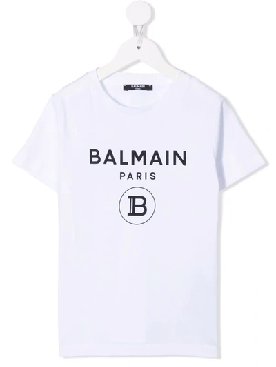 Shop Balmain Logo-print Cotton T-shirt In 白色