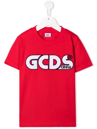 Shop Gcds Embroidered Logo Cotton T-shirt In 红色